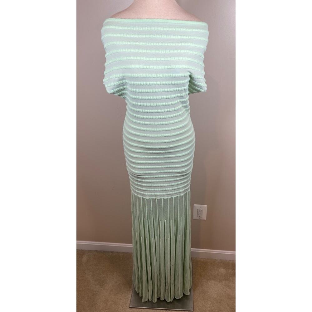 Alexis Marce Off the Shoulder Knit Mint Green Striped Maxi Dress Size Large - Picture 4 of 11